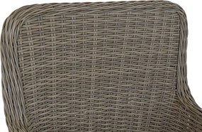 Set dining exterior din metal și sticlă, masă + 5 scaune, polirattan și stofă