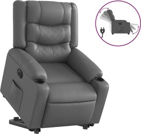 vidaXL Fotoliu rabatabil electric cu ridicare, gri, piele ecologică