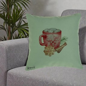 Perna Decorativa Cacao de Iarna cu Biscuit, 40x40 cm, Verde, Husa Detasabila, Perna Inclusa, BEKZ®