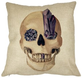 Perna Decorativa cu motiv Craniu de Halloween,1, 40x40 cm, Husa Detasabila, Burduf