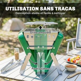 Outsunny Grătar pe cărbune pliabil, grătar portabil, mâner și picioare rabatabile, pentru grădină, terasă, camping, verde | Aosom Romania