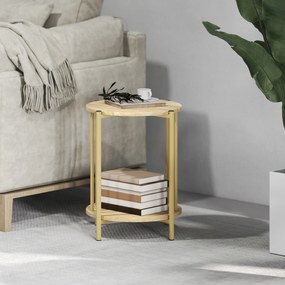 HOMCOM Masa laterală, masă de cafea cu 2 nivele cu raft de depozitare și cadru din oțel, Ø 41 x 49 cm efect lemn natural | Aosom Romania