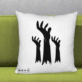 Perna Decorativa Halloween Maini Zombie Alb-Negru, 40x40 cm, Alb Pufos, Husa Detasabila, Perna Inclusa, BEKZ®