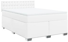 3286125 vidaXL Pat box spring cu saltea, alb, 140x200 cm, piele ecologică