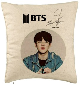 Perna Decorativa BTS Jimin, 40x40 cm, Bej, Husa Detasabila, Burduf