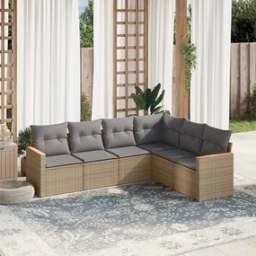 vidaXL Set canapele de grădină, 6 piese, cu perne, bej, poliratan