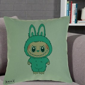 Perna Personalizata Labubu Turcoaz, 40x40 cm, Verde, Husa Detasabila, Perna Inclusa, BEKZ®