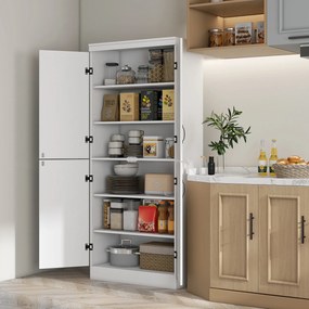 HOMCOM Armoire de cuisine buffet de salle à manger cu 4 uşi 6 rafturi de depozitare stil modern 76 x 40 x 177 cm alb | Aosom Romania