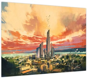 Tablou pe sticlă - Orașul pictat (70x50 cm)