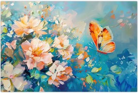 Tablou - Fluture și flori, pictură în ulei II. (90x60 cm)