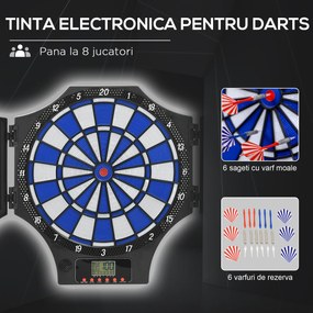 SPORTNOW Set Panou Electronic de Darts cu 31 de Jocuri pentru 8 Jucatori, Set Panou de Darts cu Dulap, 6 Sageti cu Varf Moale | Aosom Romania