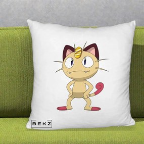 Perna Personalizata Meowth Pokemon, 40x40 cm, Alb Pufos, Husa Detasabila, Perna Inclusa, BEKZ®