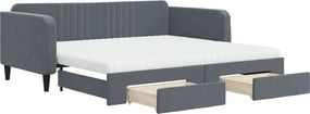 vidaXL Pat de zi cu extensie și sertare gri închis 100x200cm catifea