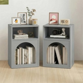 HOMCOM Set de 2 noptiere, noptieră cu compartimente deschise, design arcuat, 40 x 30 x 60 cm, gri | Aosom Romania