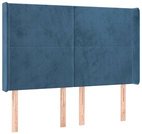 Pat cu arcuri, saltea si LED, bleumarin, 140x190 cm, catifea Albastru inchis, 140 x 190 cm, Design simplu