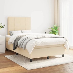 vidaXL Pat box spring cu saltea, crem, 120x200 cm, textil