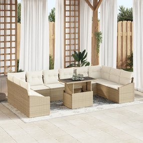 vidaXL Set canapele de grădină , 11 piese, cu perne bej din rattan