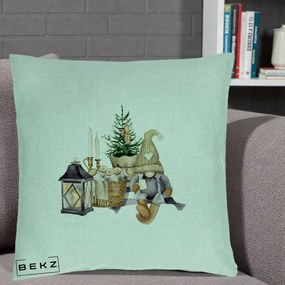 Perna Decorativa Gnom Scandinav cu Felinar, 40x40 cm, Verde Menta, Husa Detasabila, Perna Inclusa, BEKZ®