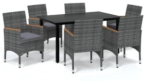3095006 vidaXL Set de masă pentru grădină cu perne, 7 piese, gri, poliratan