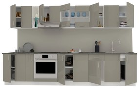 Set Bucatarie Karo V32, Gri Lucios/Alb, MDF, Blat Thermo 28 mm, L 340 cm