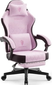 DOWINX 6650F - Scaun Gaming Ergonomic, Masaj in perna lombara, Șezut cu Arcuri Metalice și Spumă, Suport pentru picioare, Rabatabil 90°–135°, Rezistent 136 kg, Material textil, Roz