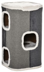 PawHut Catedrală pentru zgâriere de 74 cm înălțime cu trei nivele cu pernă, margine plușată, peșteră pentru pisici, catedrală zgârieră pentru pisici mici, Gri+ Alb | Aosom Romania