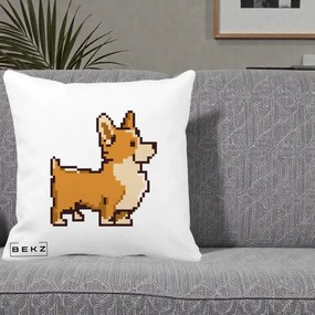 Perna Personalizata Corgi Pixel Art, 40x40 cm, Alba Mata, Husa Detasabila, Perna Inclusa, BEKZ®