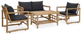 vidaXL Set mobilier de grădină cu perne, 4 piese, bambus