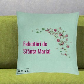 Cadou de Onomastica - Perna Personalizata Felicitari de Sfanta Maria, 40x40 cm, Verde Menta, Husa Detasabila, Perna Inclusa, BEKZ®