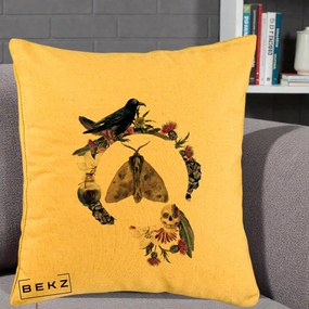 Perna Decorativa Gothic Wreath Corb Moliu Craniu, 40x40 cm, Galben, Husa Detasabila, Perna Inclusa, BEKZ®