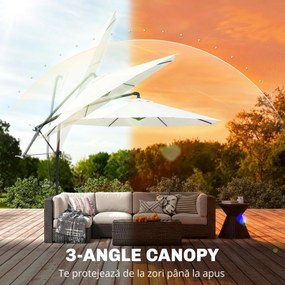Umbrela pentru Gradina Outsunny Brat cu Manivela, Φ3x2.5m, Alba | Aosom Romania
