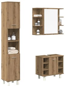 vidaXL Set mobilier de baie, 3 piese, stejar artizanal, lemn prelucrat