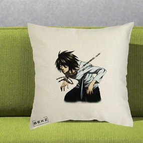 Perna Personalizata Death Note L Lawliet Lanturi, 40x40 cm, Ecru, Husa Detasabila, Perna Inclusa, BEKZ®
