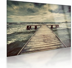 Tablou pe sticlă cu dig din lemn la mare (70x50 cm)