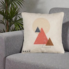 Perna Decorativa Geometric Munti si Soare, 40x40 cm, Bej Canapea, Husa Detasabila, Perna Inclusa, BEKZ®