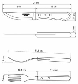 Set 4 piese, cutit si furculita pentru friptura Tramontina maro 29899163, fabricate in Brazilia