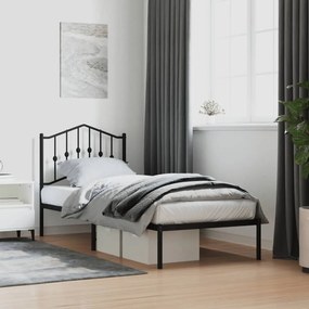 373781 vidaXL Cadru de pat metalic cu tăblie, negru, 90x190 cm