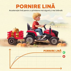 AIYAPLAY 2 în 1 Tractor Electric pentru Copii 3-8 Ani cu Remorcă Detașabilă, Telecomandă, Muzică, Lumini, Roșu | Aosom Romania