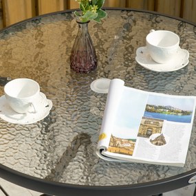 Outsunny Masă de Grădină Rotundă 80 cm cu Orificiu pentru Umbrelă, Masă de Cafea pentru Exterior cu Blat din Sticlă Temperată, Cadru Metalic, pentru Terasă, Balcon, Negru | Aosom Romania