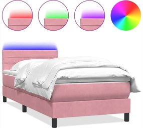 vidaXL Pat cu arcuri cu saltea și LED, roz, 80x220 cm, catifea