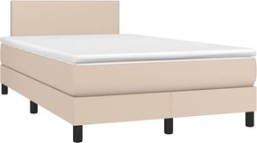vidaXL Pat box spring cu saltea, cappuccino, 120x190cm piele ecologică
