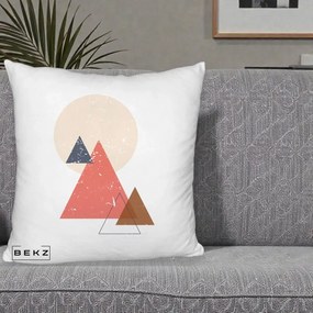 Perna Decorativa Geometric Munti si Soare, 40x40 cm, Alb Pufos, Husa Detasabila, Perna Inclusa, BEKZ®