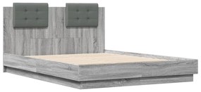 3209959 vidaXL Cadru de pat cu tăblie, gri sonoma, 135x190 cm, lemn prelucrat