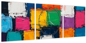 Tablou - Pictură cu pătrate colorate (cu ceas) (90x30 cm)
