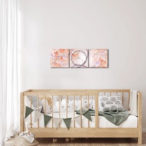 Tablou florilor de pom din coral - abstract (cu ceas) (90x30 cm)