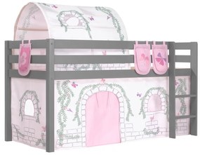 Pat supraînălțat Vanessa cu tobogan, husă Castel Birdy, tunel și 3 buzunare textile pentru copii – Vipack [Dimensiuni: 208x98x114 cm]