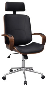 Scaun de birou rotativ, tetiera piele ecologica si lemn curbat 1, negru si maro