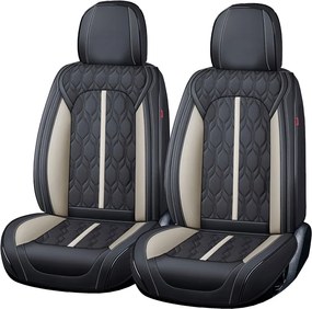 Set huse scaune Premium 5 Locuri Carguard Deluxe Piele Ecologică Perforată - Negru - Alb - protecție interior