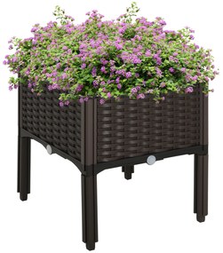 Outsunny Jardinieră înaltă, Jardiniere cu găuri de scurgere, Jardiniere cu aspect de rățușcă din plastic, Maro, 40 x 40 x 44 cm | Aosom Romania