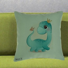 Perna Personalizata Dinozaur Bland Coroana Kawaii, 40x40 cm, Verde, Husa Detasabila, Perna Inclusa, BEKZ®